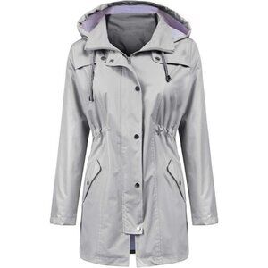 Women's Waterproof Long Hooded Raincoat - Lined Windbreaker Trench Coat